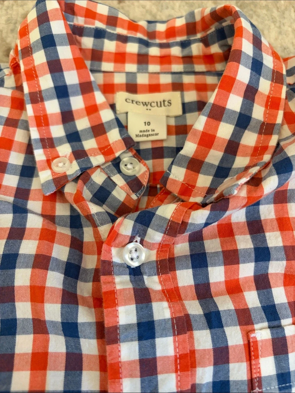 Crewcuts Kid’s Orange, Blue and White Gingham Button-Down Long Sleeve Shirt